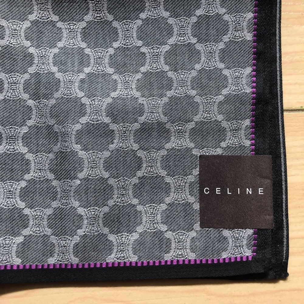 New Vintage CELINE Handkerchief Scarf Pocket Square Classic Macadam Logo Grey